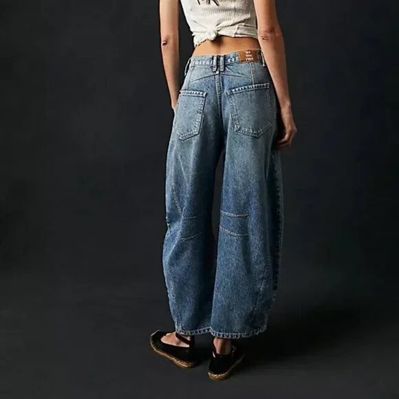 Free People We The Free Good Luck Mid-Rise Barrel Jeans Color Ultra Light Beam - Picture 2 of 5